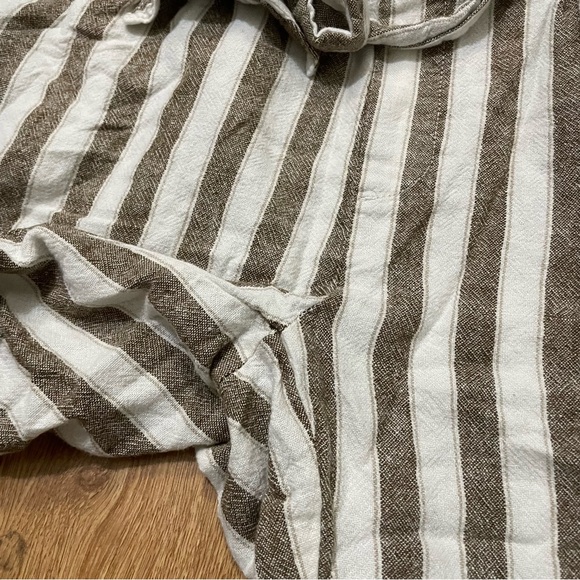 Suzy Shier Linen Blend Tan and Cream Casual Ribbon Waist Pants | Sz Medium - Picture 4 of 7